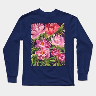 Peonies Watercolor Painting Long Sleeve T-Shirt